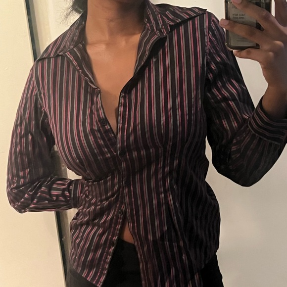 2 for $15 purple & black striped button up - Picture 3 of 6